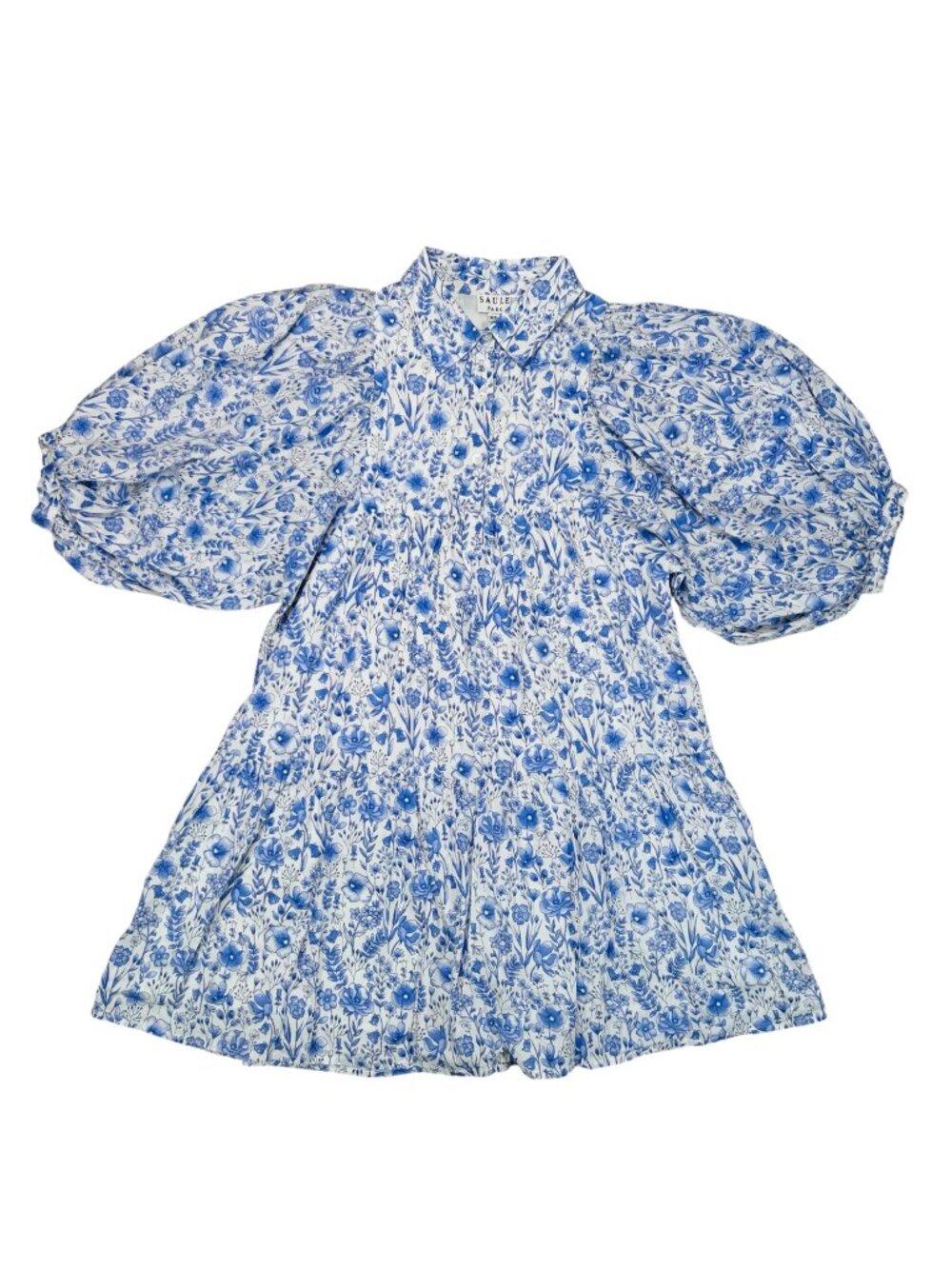 Saule Parc XS Floral Puff Sleeve Cotton Mini Dress Cottage Lightweight